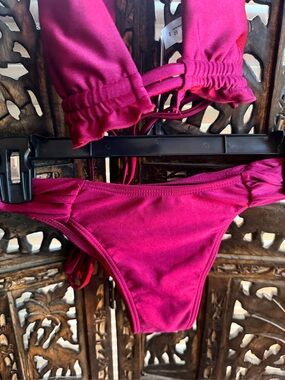 Maroon Tie-Side Bikini Set